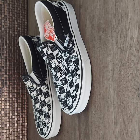 Vans Shoes - Vans doodle checkerboard slips on size women 10.5 men 9